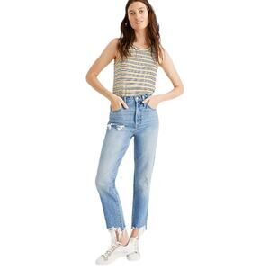 Madewell Classic Straight Jean 25 Corrie Wash Step Hem High Rise Distressed